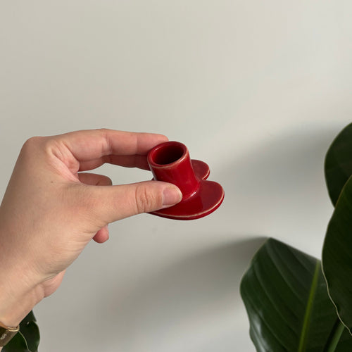 Bougeoir rouge, en forme de cœur en céramique