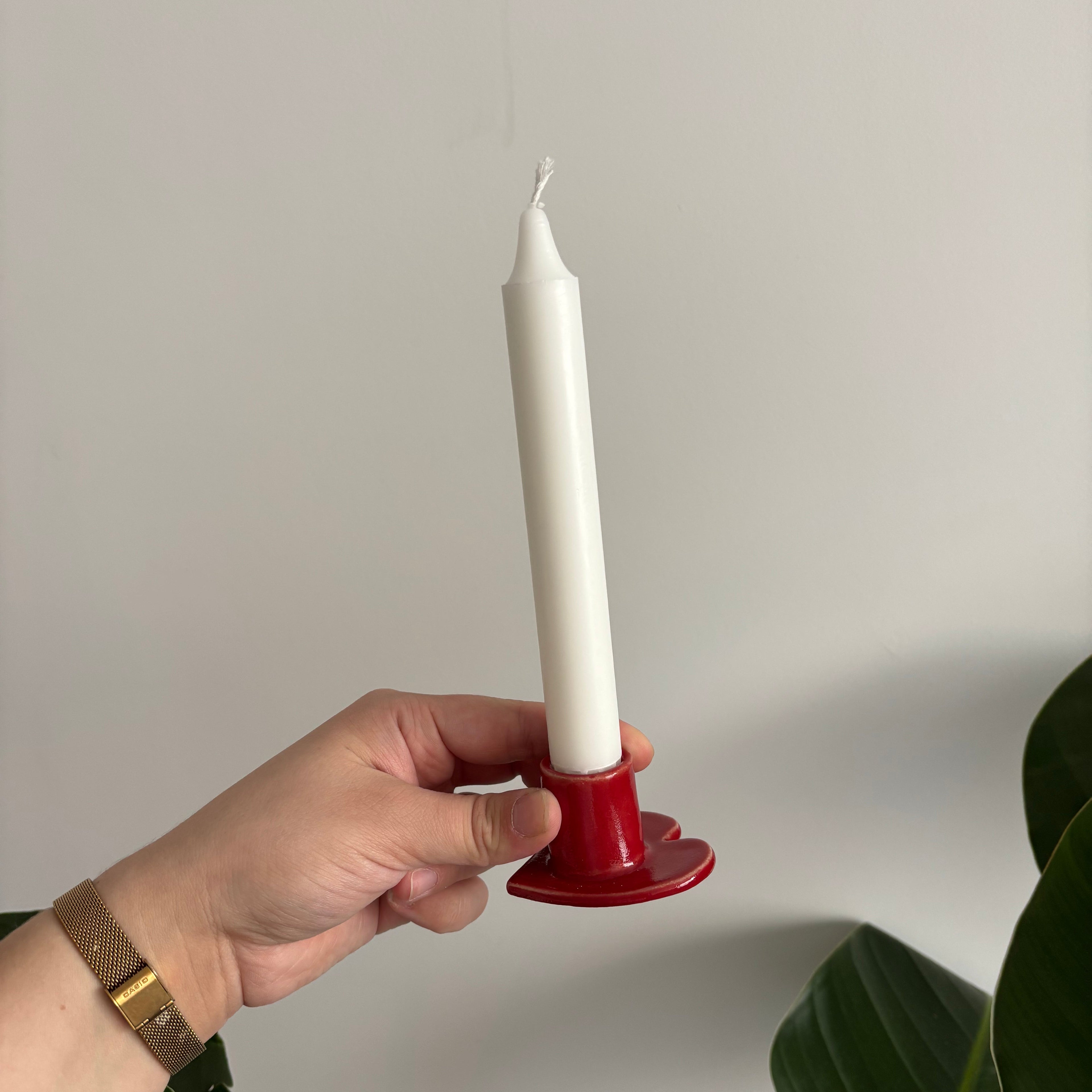 Bougeoir rouge, en forme de cœur en céramique